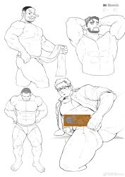 Rule 34 | 4boys, abs, absurdres, anatomy, ass, bara, beard, briefs, buzz cut, censored, clothes lift, collage, cropped legs, erection, facial hair, glasses, greyscale, hands on own head, highres, large pectorals, male focus, male masturbation, male underwear, mask, masturbation, mature male, me-me (mouact2), monochrome, multiple boys, muscular, muscular male, nipples, original, pectorals, pelvic curtain, pelvic curtain lift, short hair, sideburns, spread legs, standing, strongman waist, tengu mask, thick eyebrows, thick thighs, thighs, undercut, underwear, very short hair, wide spread legs