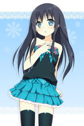 Rule 34 | 1girl, black hair, blue eyes, blush, hand on own chest, highres, kantoku (style), long hair, open mouth, original, skirt, sky-freedom, solo, strapless, thighhighs, zettai ryouiki