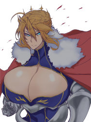 Rule 34 | 1girl, artoria pendragon (fate), artoria pendragon (lancer) (fate), blonde hair, blue eyes, breasts, cleavage, cleavage cutout, clothing cutout, crown, fate/grand order, fate (series), green eyes, highres, huge breasts, solo
