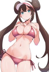 Rule 34 | bikini, breasts, kamidan, large breasts, pokemon, pokemon bw2, rosa (pokemon), simple background, swimsuit, white background