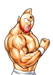 Rule 34 | 1980s (style), 1boy, abs, absurdres, biceps, clenched hand, highres, kinniku suguru, kinnikuman, kinnikuman (character), large pectorals, looking at viewer, manly, mask, muscular, official art, oldschool, pectorals, solo, white background, wrestling outfit, yudetamago