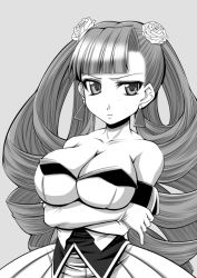 Rule 34 | aq interactive, arcana heart, arcana heart 2, atlus, breasts, cleavage, crossed arms, drill hair, earrings, examu, gloves, hair ornament, jewelry, long hair, monochrome, petra johanna lagerkvist, twintails, very long hair