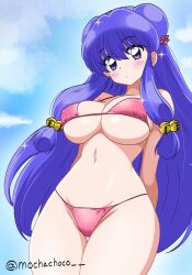 1girl bikini breasts large_breasts long_hair mochachoco pink_bikini purple_eyes purple_hair ranma_1/2 shampoo_(ranma_1/2) swimsuit