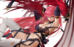 Rule 34 | abs, armpits, belt, black nails, breasts, chaos (dungeon and fighter), cleavage, dungeon and fighter, heterochromia, highres, knight (dungeon and fighter), large breasts, long hair, midfinger, nail polish, navel, pink hair, sideboob, solo, underboob, white legwear, wings