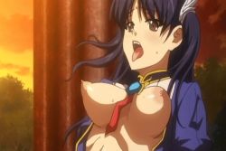 Rule 34 | animated, animated gif, black hair, bouncing breasts, breasts, breasts out, character request, clothed sex, nipples, pandra, sex, shinkyoku no grimoire, sweat, tongue, tongue out, twintails