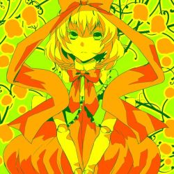 Rule 34 | 1girl, bad id, bad twitter id, blonde hair, bow, doll joints, dress, flower, green eyes, hair bow, hair ribbon, joints, lily of the valley, medicine melancholy, ribbon, short hair, skirt, skura01, solo, touhou
