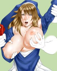 Rule 34 | 10s, 1girl, grabbing another&#039;s breast, breasts, brown hair, douganebuibui, grabbing, grabbing from behind, huge breasts, mole, mole under mouth, nipples, nun, queen&#039;s blade, queen&#039;s blade rebellion, sigui (queen&#039;s blade), solo focus