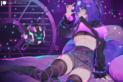 Rule 34 | 1girl, 69, arm support, artist name, bandaid, bandaid on face, bandaid on nose, bandeau, bed, belt, black shirt, black thighhighs, blue eyes, blue hair, blue nails, blush, breasts, clothes lift, eyewear on head, garter straps, glasses, glowing, grey skirt, heart, high-waist skirt, indie virtual youtuber, indoors, large breasts, lifting own clothes, long sleeves, looking at viewer, melody (projektmelody), melody (projektmelody) (mel&#039;s hype), miniskirt, mouth hold, nail polish, nanoless, no bra, official alternate costume, on bed, pillow, pink shirt, purple belt, round eyewear, shirt, shirt lift, short ponytail, sitting, skirt, solo, t0m (projektmelody), thighhighs, thighs, underboob, virtual youtuber, vshojo