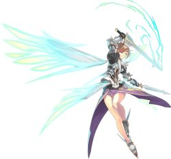 Rule 34 | 1girl, aqua eyes, armor, brown hair, dual wielding, eyepatch, f8-u crusader, fighter girl chronicle, full body, holding, shimotsuki eight, solo, sword, transparent background, weapon
