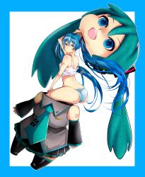 Rule 34 | 1girl, asanome, ass, blue eyes, blue hair, cosplay, costume, hatsune miku, highres, huge ass, long hair, matching hair/eyes, midriff, mikudayoo, panties, solo, striped clothes, striped panties, sweat, tank top, twintails, underwear, very long hair, vocaloid