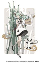 Rule 34 | 1girl, :o, aqua eyes, aqua hair, arm garter, bad id, bad twitter id, bamboo, bamboo forest, bamboo steamer, baozi, bare shoulders, black footwear, breasts, crypton future media, dress, finger to own chin, food, forest, full body, hair ornament, hatsune miku, highres, long hair, looking at viewer, mary janes, nature, open mouth, panda, paw print, piapro, pom pom (clothes), pom pom hair ornament, shoes, sleeveless, sleeveless dress, small breasts, socks, solo, twintails, vocaloid, white socks, wrist cuffs, zhibuji loom