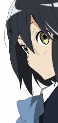 Rule 34 | 10s, 1girl, black hair, highres, inaba himeko, kokoro connect, looking at viewer, niporin, ribbon, school uniform, short hair, simple background, solo, white background, yellow eyes