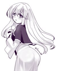 Rule 34 | 1girl, ass, circlet, cloak, dress, fire emblem, fire emblem: genealogy of the holy war, hand up, julia (fire emblem), long hair, looking at viewer, monochrome, nintendo, open mouth, simple background, solo, white background, wide sleeves, yukia (firstaid0)