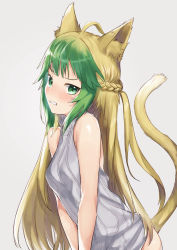 Rule 34 | 1girl, ahoge, alternate costume, animal ears, atalanta (fate), blonde hair, blush, cat ears, fate/apocrypha, fate/grand order, fate (series), from side, green eyes, green hair, highres, looking at viewer, meme attire, multicolored hair, solo, tail, tanaka arumi, virgin killer sweater