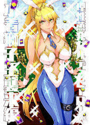 Rule 34 | 1girl, ahoge, animal ears, artoria pendragon (all), artoria pendragon (fate), artoria pendragon (swimsuit ruler) (fate), bare shoulders, blonde hair, blue necktie, blue pantyhose, blush, braid, breasts, card, casino card table, cleavage, closed mouth, clothing cutout, collarbone, detached collar, fake animal ears, fate/grand order, fate (series), fishnet pantyhose, fishnets, french braid, green eyes, highleg, highleg leotard, large breasts, leotard, long hair, looking at viewer, navel, navel cutout, necktie, pantyhose, playboy bunny, playing card, poker chip, rabbit ears, sami (object dump), sidelocks, smile, solo, sparkle, table, thigh strap, thighs, tiara, very long hair, white leotard, wrist cuffs