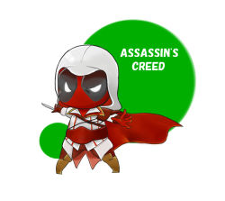 Rule 34 | assassin&#039;s creed, assassin&#039;s creed (series), chibi, cosplay, crossover, deadpool, deadpool (series), marvel, ubisoft, weapon
