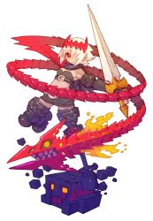Rule 34 | 1girl, breasts, dragon: marked for death, empress (dmfd), hair between eyes, highres, inti creates, medium breasts, miniskirt, nakayama tooru, official art, red eyes, scar, scar on face, short hair, skirt, strapless, sword, transparent background, tube top, weapon, white hair