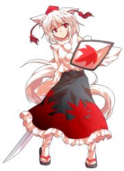 Rule 34 | 1girl, alphes (style), animal ears, blush, dairi, detached sleeves, full body, hat, highres, inubashiri momiji, katana, parody, red eyes, shield, skirt, solo, style parody, sword, tail, tokin hat, touhou, transparent background, variant set, weapon, wolf ears, wolf tail