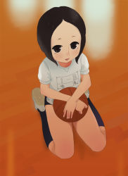 Rule 34 | ball, basketball, basketball (object), black eyes, black hair, buruma, gym uniform, ichikawa, kneeling, short hair, solo