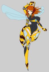 Rule 34 | 1girl, absurdres, amputee, arthropod girl, bee girl, breasts, bzurrf, collar, cyborg, flat color, flying, green eyes, headphones, helmet, high heels, highres, incredibly absurdres, insect girl, insect wings, jetpack, joints, large breasts, leotard, long hair, md5 mismatch, mechanical arms, mechanical parts, microphone, missing limb, nipples, one-piece swimsuit, prosthesis, quadruple amputee, red hair, resolution mismatch, robot, robot joints, single mechanical arm, solo, source smaller, stinger, swimsuit, thighhighs, thighs, wasp girl, wings