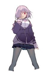 Rule 34 | 10s, 1girl, :q, black skirt, bow, bowtie, breasts, commentary request, grey pantyhose, gridman universe, hair over one eye, highres, jacket, kitada mo, large breasts, legs apart, long sleeves, looking at viewer, one eye covered, open clothes, open jacket, pantyhose, pink bow, pink bowtie, pink hair, pleated skirt, purple jacket, red eyes, shinjou akane, shirt, short hair, simple background, skirt, sleeves past wrists, smile, solo, ssss.gridman, tongue, tongue out, white background, white shirt, wide-eyed