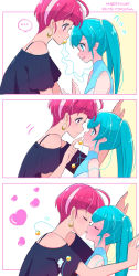 Rule 34 | ..., 2girls, ahoge, blue eyes, blue hair, blush, commentary request, closed eyes, hagoromo lala, height difference, highres, hoshina hikaru, juugoya neko, kiss, long hair, looking at another, multicolored hair, multiple girls, aged up, pink hair, pointy ears, precure, short hair, spoken ellipsis, star twinkle precure, streaked hair, translation request, twintails, white hair, yuri