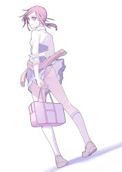Rule 34 | 10s, 1girl, ass, bad id, bad pixiv id, bag, clothes around waist, dress, full body, hamada youho, hino akane (smile precure!), legs, looking back, panties, ponytail, precure, red eyes, red hair, school uniform, shoes, short hair, simple background, sleeves rolled up, smile precure!, socks, solo, sweater, sweater around waist, underwear, white background