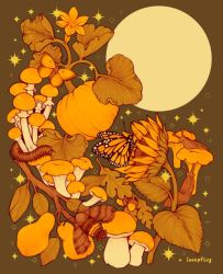 Rule 34 | autumn, autumn leaves, bee, bug, butterfly, commentary, english commentary, food, fruit, full moon, insect, leaf, loonpflug, maple leaf, moon, moth, mushroom, no humans, nut (food), original, pear, pumpkin, signature, simple background, snail, star (symbol)