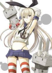 Rule 34 | 10s, 1girl, :3, :o, anchor, anchor hair ornament, armpits, arms behind head, arms up, black panties, blonde hair, bow, elbow gloves, gloves, grey eyes, hair bow, hair ornament, highleg, highleg panties, highres, innertube, kantai collection, kauto, microskirt, navel, panties, rensouhou-chan, school uniform, serafuku, shimakaze (kancolle), skirt, striped clothes, striped thighhighs, swim ring, thighhighs, underwear, | |