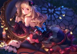 Rule 34 | 1girl, axe, bad id, bad pixiv id, black thighhighs, blonde hair, bug, butterfly, chain, chained, dress, earrings, high heels, insect, jewelry, long hair, mayu (vocaloid), md5 mismatch, mirror, night, orange eyes, revision, sky, solo, stella chen yui, stuffed animal, stuffed rabbit, stuffed toy, thighhighs, usano mimi, vocaloid, weapon