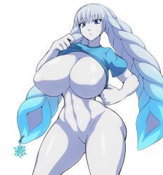 Rule 34 | 1girl, animal ears, blue eyes, bottomless, breasts, rabbit, clothes lift, dahlia (xenoblade), female focus, furry, furry female, highres, huge breasts, jadf, navel, nintendo, piercing, shirt lift, simple background, solo, tsuki (xenoblade 2), white hair, xenoblade chronicles (series), xenoblade chronicles 2