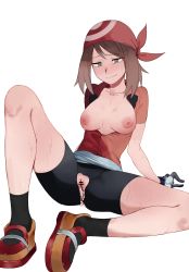 Rule 34 | 1girl, absurdres, aftersex, bandana, bar censor, bike shorts, black gloves, black shorts, black socks, blush, breasts, breasts apart, breasts out, brown hair, censored, closed mouth, collarbone, commission, creatures (company), cum, cum in pussy, cumdrip, game freak, gloves, grey eyes, grey gloves, highres, keiz, knee up, may (pokemon), medium breasts, medium hair, nintendo, nipples, pokemon, pokemon rse, pussy, reclining, red bandana, red shirt, shirt, short sleeves, shorts, sitting, skeb commission, socks, solo, sweat, tearing up, torn clothes, torn shorts, two-tone footwear, two-tone gloves, white background