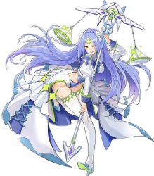 Rule 34 | 1girl, ark order, artist request, balance scale, blue hair, boots, bow, breasts, dress, forehead protector, full body, hair bow, high heel boots, high heels, holding, holding polearm, holding weapon, juliet sleeves, large breasts, libra (ark order), long hair, long sleeves, official art, polearm, puffy sleeves, sidelocks, sleeve cuffs, solo, tachi-e, thigh boots, thighhighs, transparent background, very long hair, weapon, weighing scale, white bow, white dress, white footwear, yellow eyes