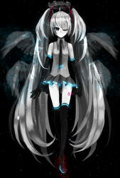 Rule 34 | 1girl, angel, bad id, bad pixiv id, czc (deko), elbow gloves, gloves, hatsune miku, highres, long hair, multiple wings, necktie, one eye closed, seraph, skirt, solo, thighhighs, twintails, very long hair, vocaloid, wings, wink