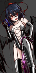 Rule 34 | 1girl, absurdres, bdsm, bibijinn, black wings, bondage, bondage outfit, bound, dominatrix, elbow gloves, femdom, gloves, hat, highres, holding, holding whip, looking at viewer, mountain of faith, shameimaru aya, tokin hat, touhou, whip, wings
