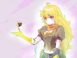 Rule 34 | 1girl, adventure time, animal, bandages, bee, blonde hair, breasts, breezy, bug, commentary request, crossover, iesupa, bug, long hair, prosthesis, prosthetic arm, purple eyes, rwby, spoilers, yang xiao long
