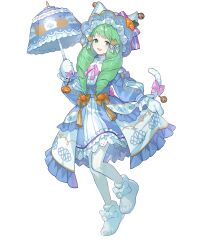 Rule 34 | 1girl, alternate costume, animal hands, bell, cat tail, costume, detached sleeves, dress, drill hair, fake tail, female focus, fire emblem, fire emblem heroes, flayn (fire emblem), flayn (halloween) (fire emblem), frills, full body, gloves, green eyes, green hair, hair ornament, halloween, hat, highres, holding, holding umbrella, jack-o&#039;-lantern, jingle bell, long hair, long sleeves, looking at viewer, matching hair/eyes, nintendo, non-web source, official alternate costume, official art, pantyhose, paw gloves, paw shoes, pumpkin, ribbon, short dress, skirt hold, smile, striped, tail, tobi (kotetsu), transparent background, umbrella, vertical stripes
