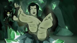 Rule 34 | 1girl, absurdres, avatar: the last airbender, avatar legends, azula, barefoot, black hair, cave, feet, highres, kiryu (pixiv44966832), long hair, open mouth, soles, steam, sweat, toes, yellow eyes