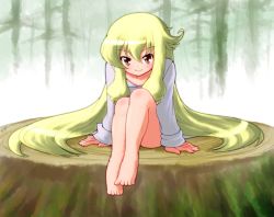 Rule 34 | 1girl, angelia avallone, aq interactive, arcana heart, arcana heart 2, artist request, atlus, barefoot, blush, bottomless, examu, feet, female focus, forest, full body, nature, outdoors, smile, solo, toes