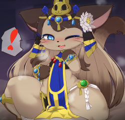 Rule 34 | artist request, bastet (cat busters), blue eyes, brown hair, cat, cat busters, chipar, furry, highres, long hair, open mouth