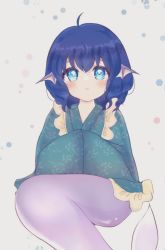 Rule 34 | 1girl, ahoge, blue eyes, blue hair, closed mouth, fins, green kimono, hands in opposite sleeves, head fins, japanese clothes, kimono, long sleeves, looking at viewer, mermaid, monster girl, ol07469724, short hair, solo, touhou, wakasagihime, white background, wide sleeves