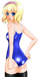 Rule 34 | 1girl, alice margatroid, ass, bad id, bad pixiv id, blonde hair, blush, cameltoe, competition school swimsuit, highres, one-piece swimsuit, open mouth, school swimsuit, solo, swimsuit, tera hiroshi, thighhighs, touhou