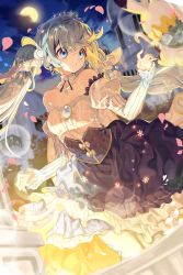 Rule 34 | 1girl, aqua eyes, aqua hair, bad id, bad pixiv id, bare shoulders, beamed eighth notes, blue dress, rabbit, cane, commentary, detached sleeves, dress, earrings, english commentary, frilled dress, frills, hair ornament, hatsune miku, highres, jewelry, long hair, long sleeves, moon, munel, musical note, musical note hair ornament, neck ruff, petals, princess, puffy sleeves, rabbit yukine, snowflake hair ornament, strapless, strapless dress, tiara, twintails, very long hair, vocaloid, yuki miku, yuki miku (2019)