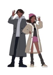 1boy 1girl alternate_costume alternate_hairstyle beanie brother_and_sister coat dark-skinned_female dark-skinned_male dark_skin fire_emblem fire_emblem_engage fogado_(fire_emblem) hahm0106 hat hood hoodie nintendo siblings skirt timerra_(fire_emblem)