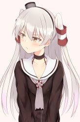 Rule 34 | 10s, 1girl, absurdres, amatsukaze (kancolle), black dress, blush, brown eyes, choker, collarbone, dress, ero mang-a, hair tubes, highres, kantai collection, lifebuoy, long hair, long sleeves, looking away, pink background, sailor collar, sailor dress, silver hair, simple background, solo, swim ring, two side up