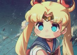 Rule 34 | 1girl, bishoujo senshi sailor moon, bishoujo senshi sailor moon s, blonde hair, blue eyes, blue sailor collar, collarbone, commentary, crescent, crescent earrings, derivative work, diadem, double bun, earrings, english commentary, hair bun, heart, highres, jewelry, meme, porforever, sailor collar, sailor moon, sailor moon redraw challenge (meme), screenshot redraw, solo, symbol-only commentary, tsukino usagi, twintails, upper body