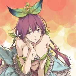 Rule 34 | 10s, 1girl, bare shoulders, bra, breasts, brown eyes, brown hair, cleavage, clothing cutout, collarbone, cross-laced clothes, dress, eyebrows, flower, granblue fantasy, hair between eyes, hair flower, hair ornament, hand on own cheek, hand on own face, ivris, large breasts, leaf, leaf bra, leaf on head, leaning back, long hair, looking at viewer, low twintails, midriff, monster girl, navel, navel cutout, parted lips, plant girl, solo, strapless, strapless bra, twintails, underwear, upper body, very long hair, yggdrasill (granblue fantasy)