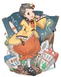 Rule 34 | 00s, 1girl, baggy pants, beamed quavers, blush, building, dress, drill hair, full body, green eyes, grey eyes, hair ornament, holding, kanaria, kunkun, long sleeves, musical note, open mouth, pants, parasol, puffy sleeves, quaver, rozen maiden, sharp sign, shoes, solo, tanatelier, treble clef, umbrella, walking, white legwear