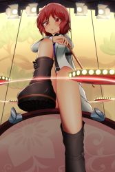Rule 34 | 1girl, boots, hansode32, highres, horikawa raiko, red eyes, red hair, short hair, thigh boots, thighhighs, touhou