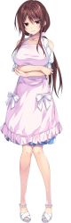 Rule 34 | 1girl, absurdres, akabei soft 2, anklet, bead anklet, blush, bosei kanojo -shikyuu kikan-hen-, brown eyes, brown hair, clothing cutout, crossed arms, dress, feet, full body, game cg, hair ornament, hairclip, highres, jewelry, knees together feet apart, long hair, looking at viewer, necklace, oryo (oryo04), ponytail, sandals, short sleeves, shoulder cutout, smile, solo, standing, tachibana miori, toes, transparent background, white footwear